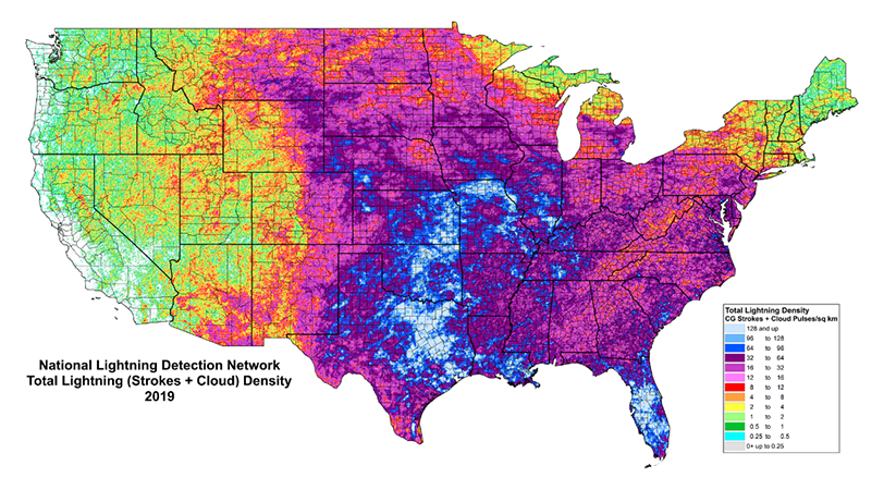 Lightning density for 2019