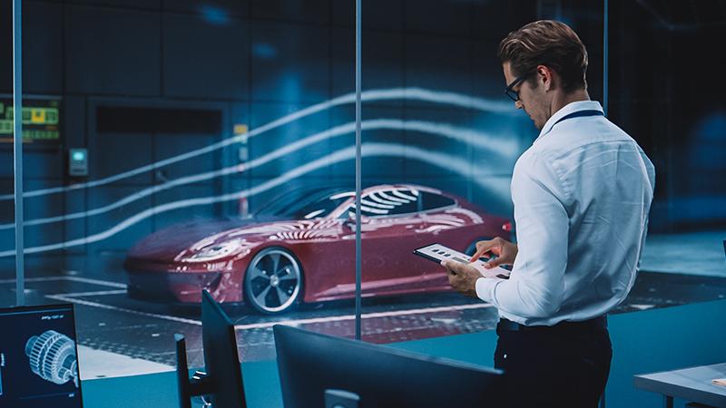 Testing with a modern sports car in a wind tunnel