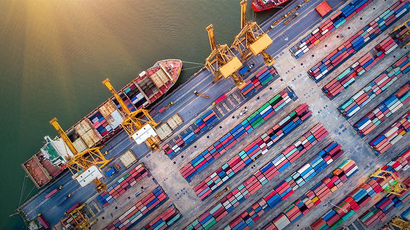 Aerial view of a logistics port