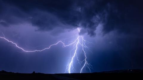 Lightning and dark sky.