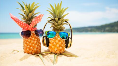 Pineapples on a beach