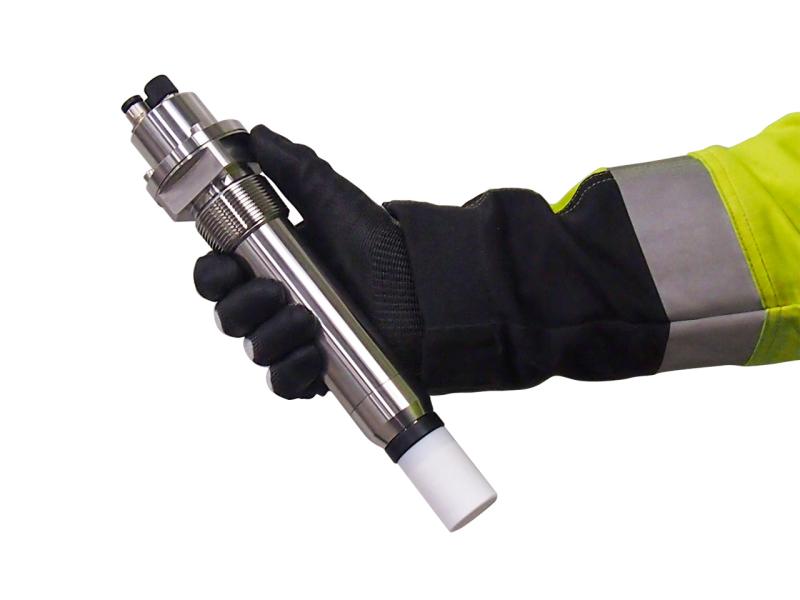 MGP241 held in hand. Protective gloves & jacket.